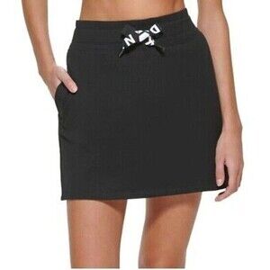 DKNY Sport Logo Mini Skirt XL Drawstring Side Pockets Pull On Black NWT B38